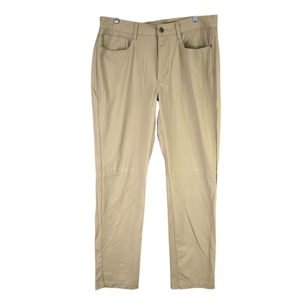 Mens Swiss Tech Tan Flat Front Chino Pants 100% Polyester Lightweight Size 34X34